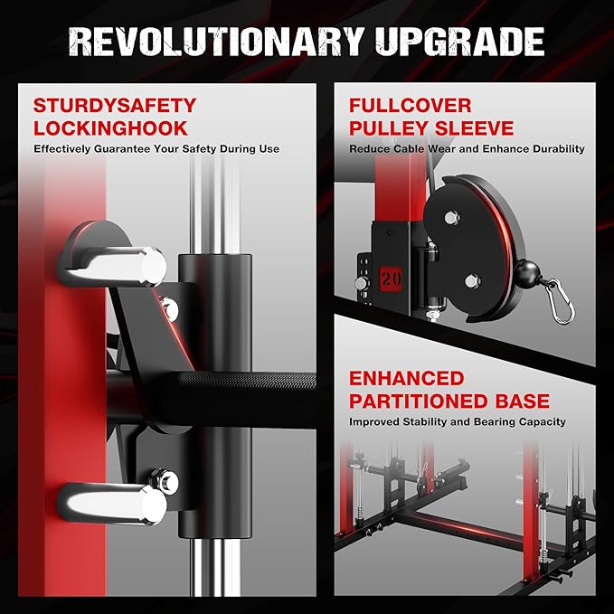 JELENS M21 Smith Machine, Multi-Function Power Cage with Dual Pulley Cable Crossover System, 2000LBS All-in-One Squat Rack with Smith Bar and Attachments for Home Gym