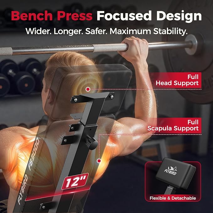 FLYBIRD Adjustable Weight Bench, Full Body Workout Bench for Home Garage Gym Strength Training, Incline Flat Decline for Sit Up Bench Press