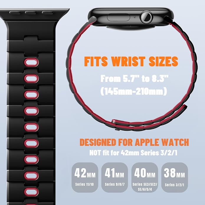 Bandletic Magnetic Silicone Watchband Compatible with All Apple Watch | Strong Magnet Sport Strap for iWatch Ultra 49mm Series 11-1 SE 46mm 45mm 44mm 42mm 41mm 40mm 38mm, Ideal for Men Women