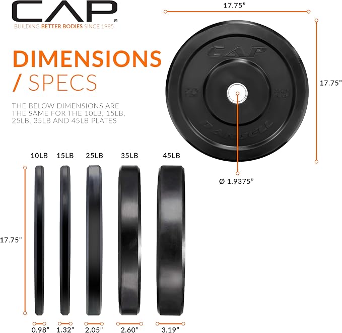 CAP Barbell Olympic Weight Set with 7ft Barbell & Bumper Plates | 160-370 lbs | Multiple Options