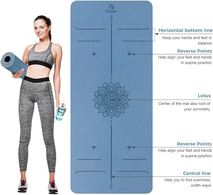 Gruper Yoga Mat Non Slip TPE Extra Wide Yoga Mat with Alignment Mark, 72"L x 32"W x 0.32"/0.24"Th (183cm x 80cm x 8mm/6mm), Anti-Tear Exercise Mat with Carrying Strap and Bag, Workout Mats for Yoga, Pilates