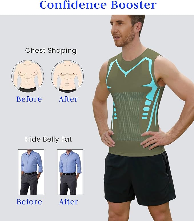 Compression Shirt Men Slimming Body Shaper Vest Crewneck Workout Tank Top | Tummy Control Undershirts, Gynecomastia Compression Shirts, Back Support, Sleeveless Muscle Shirts, Shaping Tank Top