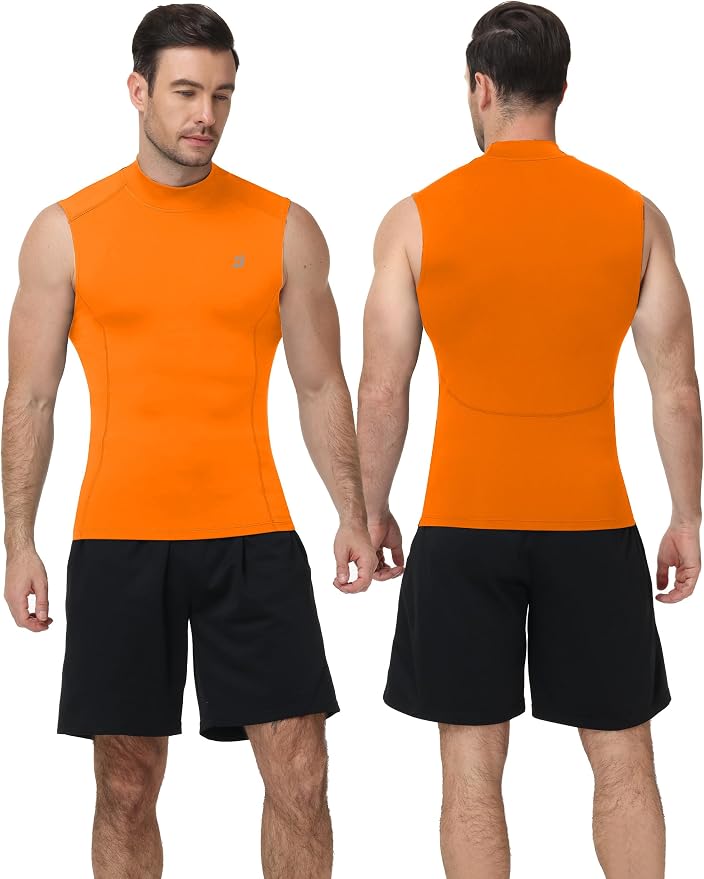 Roadbox Men's Compression Tank Top, Mock Turtleneck Sleeveless Shirt, Fitted Athletic Base Layer for Gym Workout