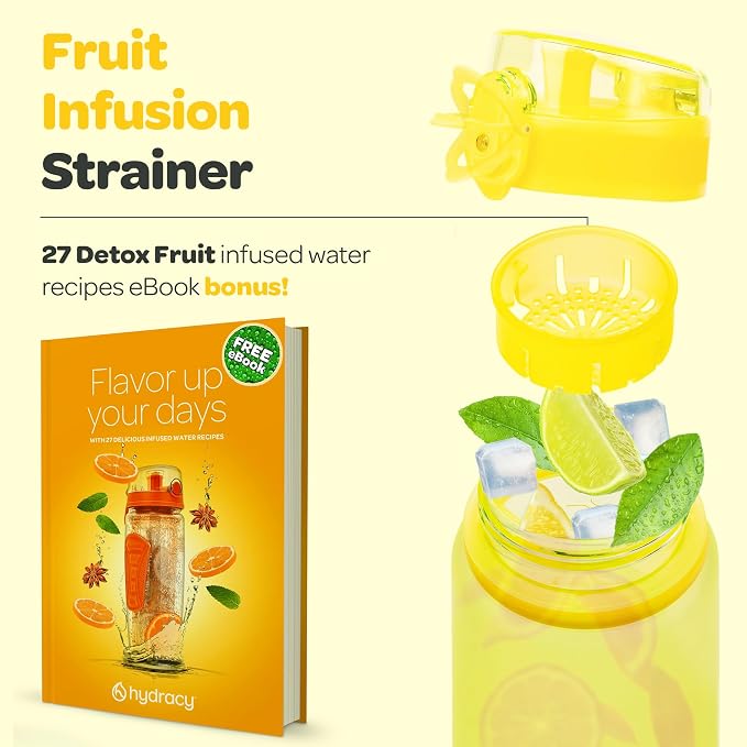 Hydracy Motivational Water Bottle with Time Marker & Fruit Infuser 17 oz | BPA-Free Tritan, Leakproof Flip-Top Lid,No-Sweat Sleeve,Carry Strap,Daily Intake Tracking for Gym,Sports,Outdoors