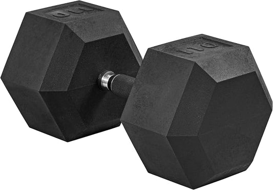 CAP Rubber Coated Dumbbell Weights, Free Weights for Home Gym Strength Training, Anti-Roll Hex Dumbbells with Black, Chrome & Comfort Grip Handles, Singles