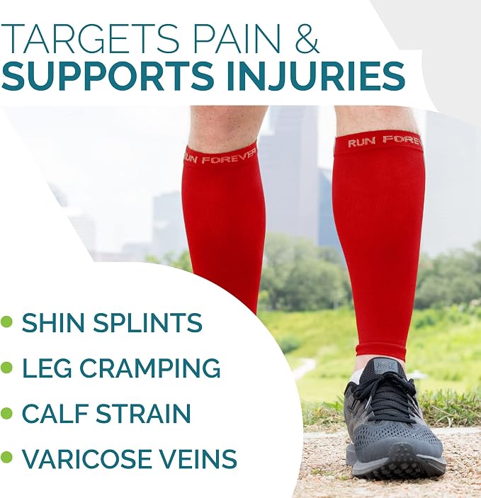 Run Forever Calf Compression Sleeve for Men & Women, 20-30mmHg Compression | Leg Sleeve for Shin Splints, Varicose Veins, Swelling & Pain Relief | Footless socks for Running, Cycling & Travel