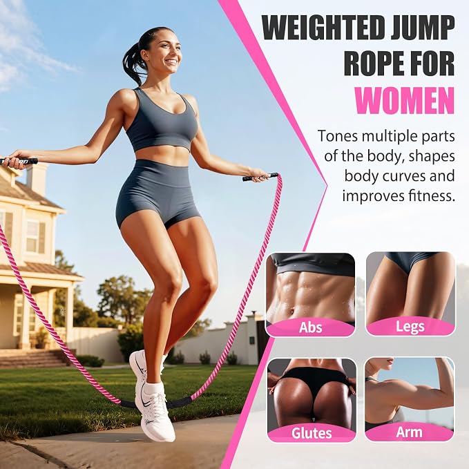 KUZARO Jump Rope, Weighted Jump Rope for Women, Heavy Jump Ropes for Fitness, Home Gym Exercise Equipment, Adult Skipping Rope for Improve Strength, Weight Loss, Boxing Training,Total Body Workout Equipment