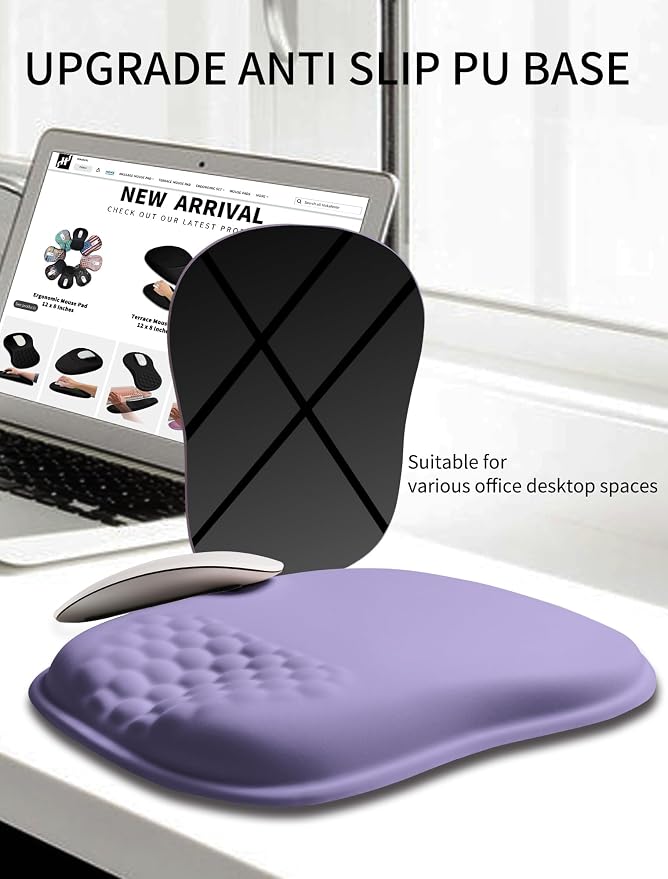 Hokafenle Ergonomic Wrist-Hugging Mouse Pad Wrist Support, U-Shaped Holding Wrist Rest Mousepad for Carpal Tunnel Pain Relief with Cushioned Memory Foam Slope Massage Bulge (10.2x8.3 in,Lavender)