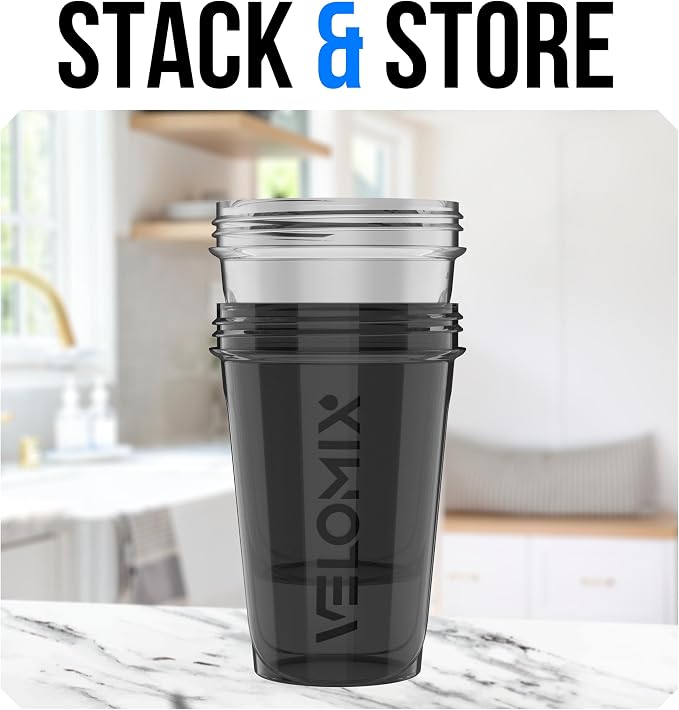 VELOMIX 2 Pack 20oz Protein Shaker Bottle for Protein Mixes, Black/Transpar | 2x Wire Whisk, Leak Proof Shaker Cups for Protein Shakes, Stackable, Dishwasher safe, BPA free, Pre Workout and Fitness ready