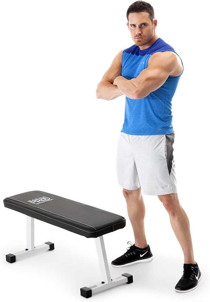 Marcy Flat Utility Flat Strength Training Home Gym Lifting Weight Bench, White
