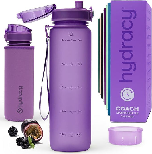 Hydracy Water Bottle with Time Marker -Large 32 oz BPA Free Water Bottle & No Sweat Sleeve -Leak Proof Gym Bottle with Fruit Infuser Strainer & Times to Drink -Ideal Gift for Fitness Sports & Outdoors | BPA-Free Tritan, Leakproof Flip-Top Lid,No-Sweat ...