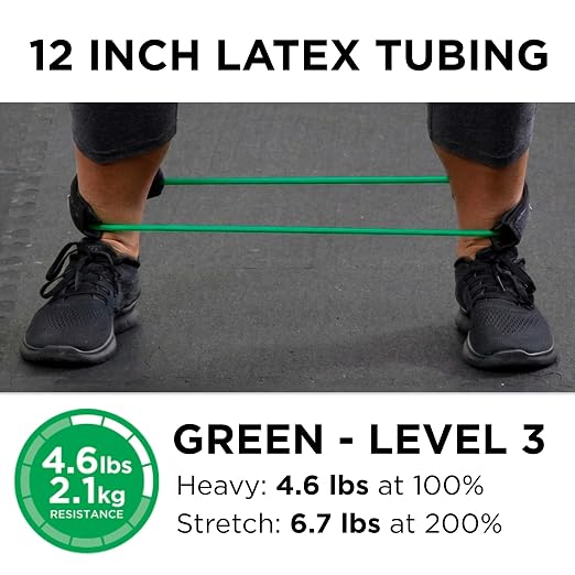 THERABAND Resistance Tubes, 12" Padded Cuffs, Green, Heavy, Level 3 | Professional TheraBand elastic resistance for exercise, physical therapy and at-home workouts