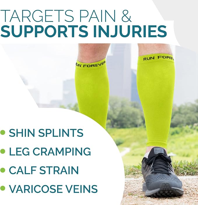 Run Forever Calf Compression Sleeve for Men & Women, 20-30mmHg Compression | Leg Sleeve for Shin Splints, Varicose Veins, Swelling & Pain Relief | Footless socks for Running, Cycling & Travel