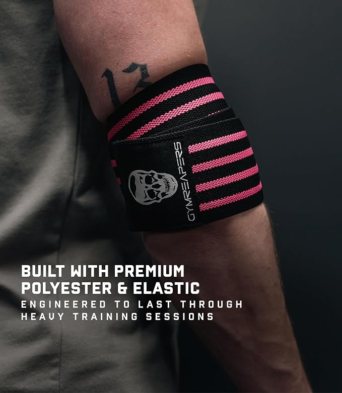 Gymreapers Weightlifting Elbow Wraps (1 Pair) - Flexible 40'' Elbow Compression Strap & Joint Support Brace - for Bench Press, Powerlifting, and Pressing