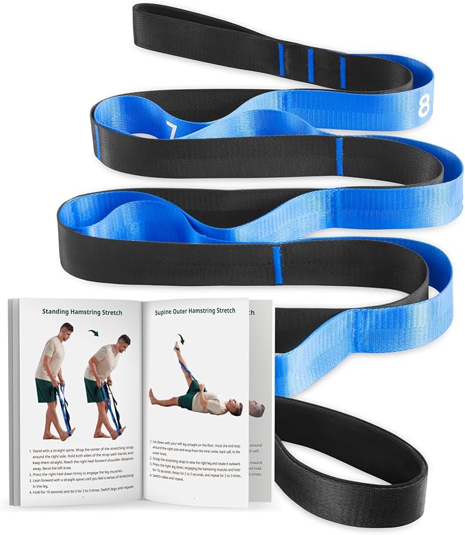 Trideer Non-Elastic Stretching Strap with Loops for Physical Therapy & Rehab, Knee Hip Leg ROM Post-Surgery, Yoga Strap for Stretching, Leg Lifter Strap Mobility Aid, Hamstring Calf Back