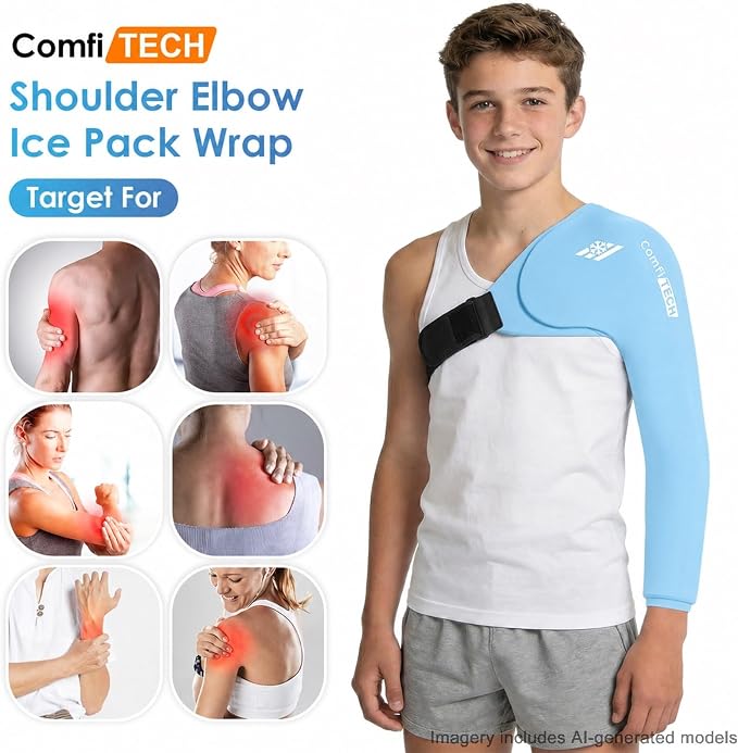 ComfiTECH Shoulder Arm Ice Pack Wrap for Pitcher & Recovery, Blue, S | Flexible Gel Ice Pack for Shoulder & Elbow & Arm Cooling, Adjustable Arm Cold Sleeve for Throwing Recovery & Muscle Comfort