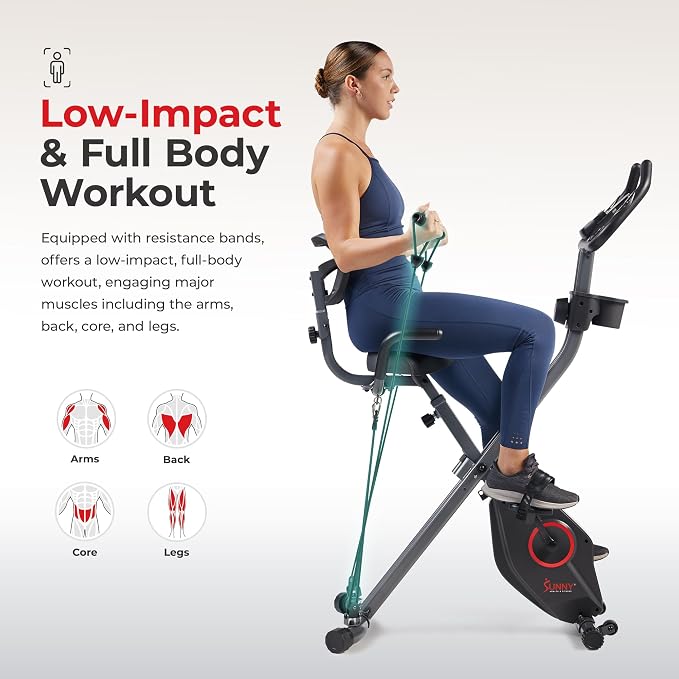 Sunny Health & Fitness Smart Foldable Magnetic X-Bike, Low-Impact Workouts
