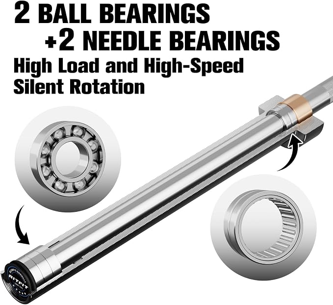 RitFit Elite 7ft Olympic Barbell, Robust 45lb Barbell for Weightlifting and Powerlifting, Superior Olympic Bar with Exceptional 500lbs Load Capacity, Weight Bar for 2” Standard Plates