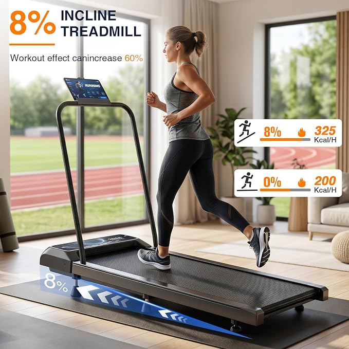 Walking Treadmill Pad with 0-8% Incline ，2.5HP 270 lbs，Compact Design—Fits Perfectly in Any Corner，Suitable for Home and Office Use