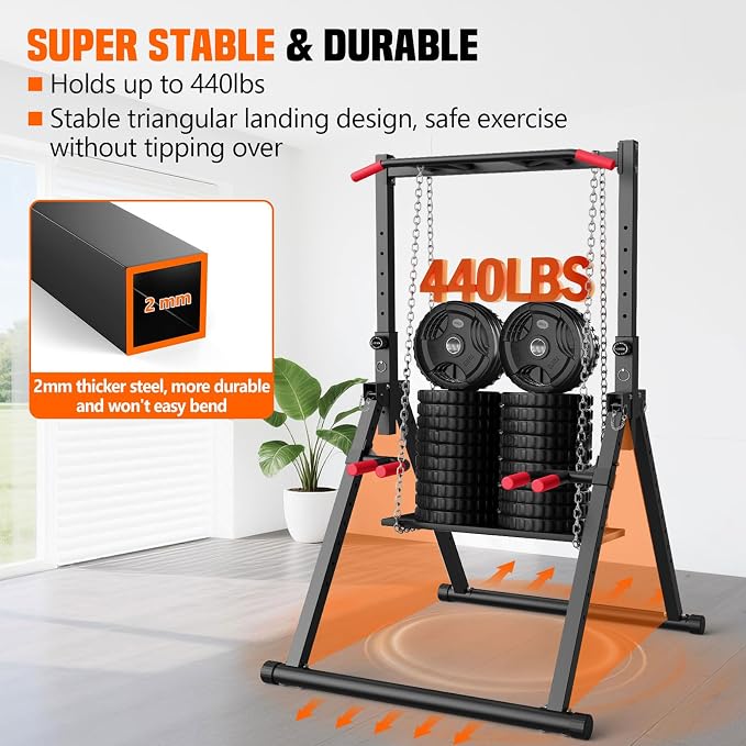 SERTT Foldable Power Tower Dip Station for Pull Ups, Dips & Push Ups, Upgraded Free Standing Pull Up Bar Station, Multi-function Workout Equipment for Home Gym Strength Training, Support 440LBS