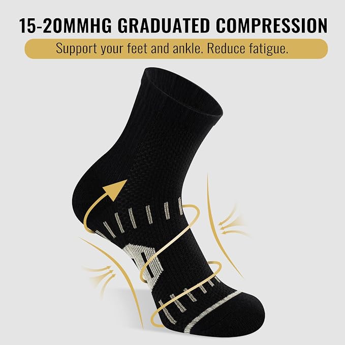 6 Pairs Copper Ankle Compression Socks for Men and Women | Copper Graduated Compression Socks with Terry Cushioning and Arch Support, Breathable Mesh Design, Machine Washable