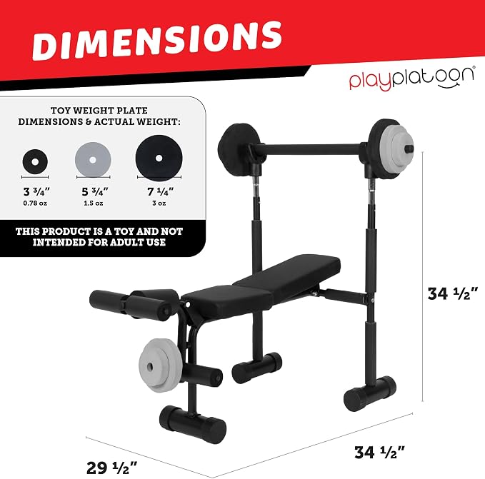 Play Platoon Kids Weight Bench Set or Squat Rack- Kids Gym Equipment for Home - Fitness Equipment for Boys - Workout and Exercise Equipment - Ages 3+