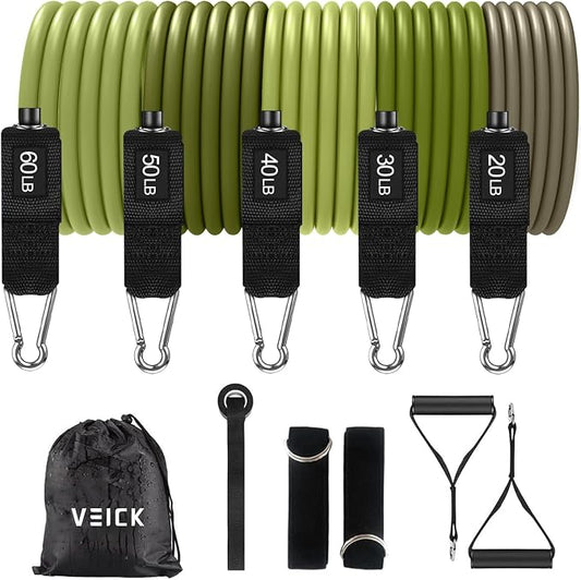 VEICK 10-150LBS Resistance Bands with Handles, Ankle Straps, Door Anchor | Accredited Lab Certified, 100% Natural Latex, Versatile for Yoga, Pilates, Strength, Home Gym