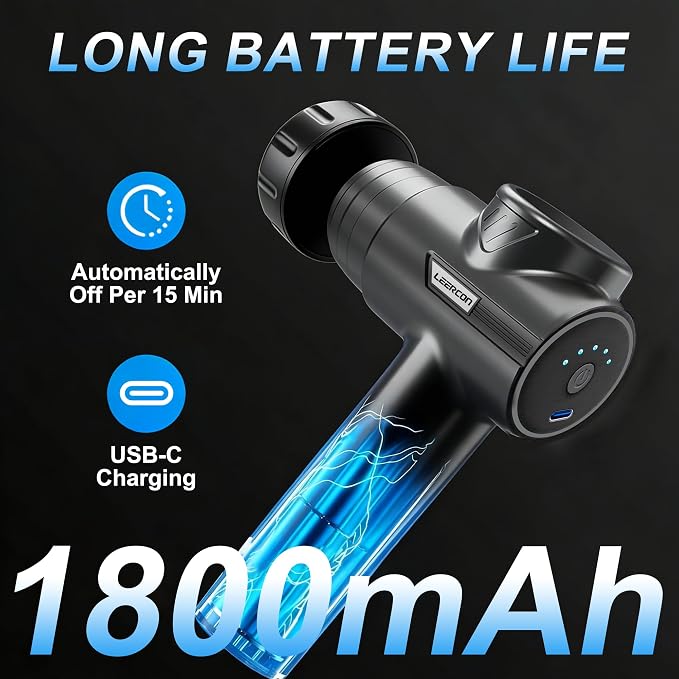 LEERCON Massage Gun with Heat, Deep Tissue Back Massager Gun Gifts for Men | Mini Percussion Massage Gun with 5 Heads and 6 Speeds 104 - 122°F, Ideal Gifts for Men Women Dad Mom Athletes, Black