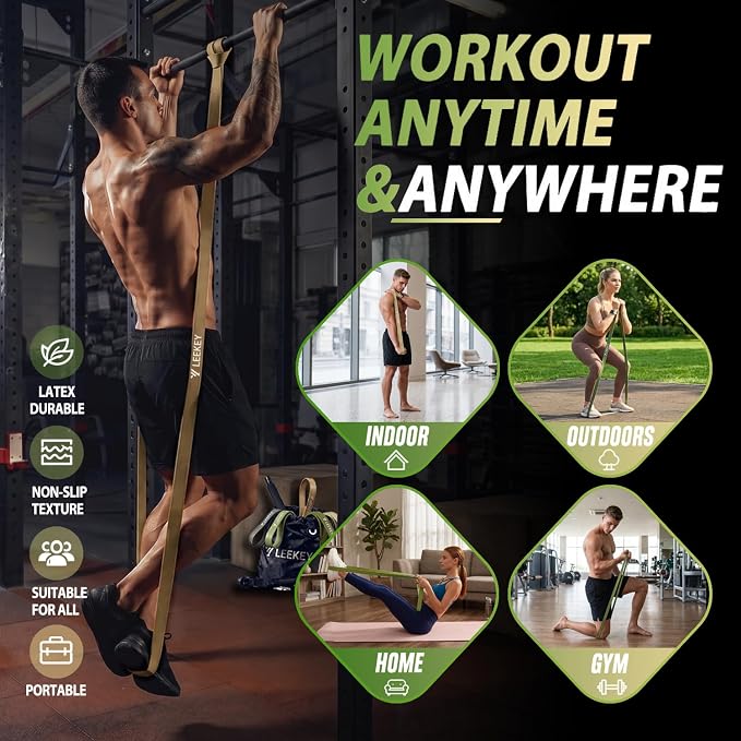 LEEKEY Pull Up Assistance Bands,5-125LB Resistance Bands with Grip、Door Anchor、Gym Bag - Exercise Bands for Full-Body Training, Fitness, Physical Therapy -USA Original Patent