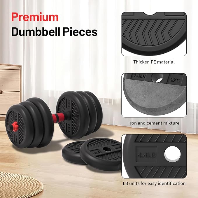 Adjustable Dumbbell, 20/30/45/70/90lbs Dumbbells Set, 4-in-1 Free Weights for Women/Men Workout Equipment Used as Barbell/Kettlebells/Push up Stand for Home Gym