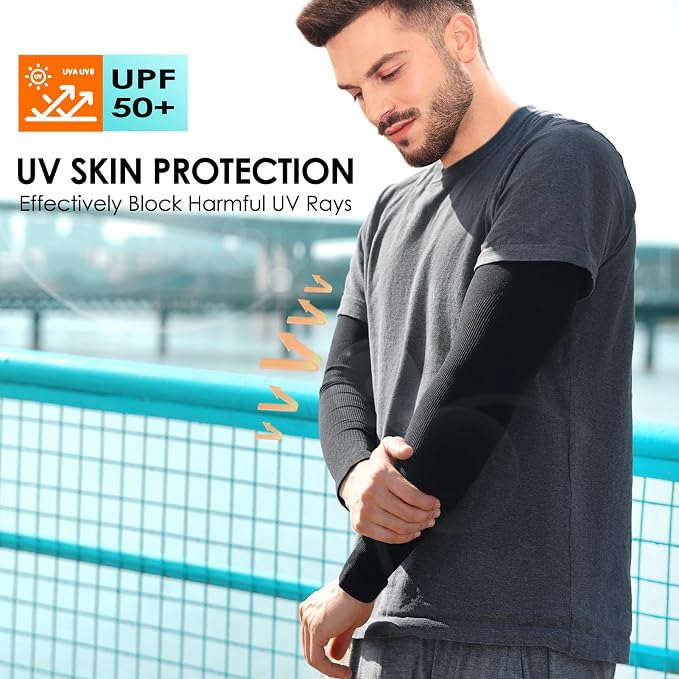 RHsia 4 Pairs UV Sun Protection Arm Sleeves for Men Women, Compression Cooling Sun Sleeves - Sports - Workouts - Tattoo Cover