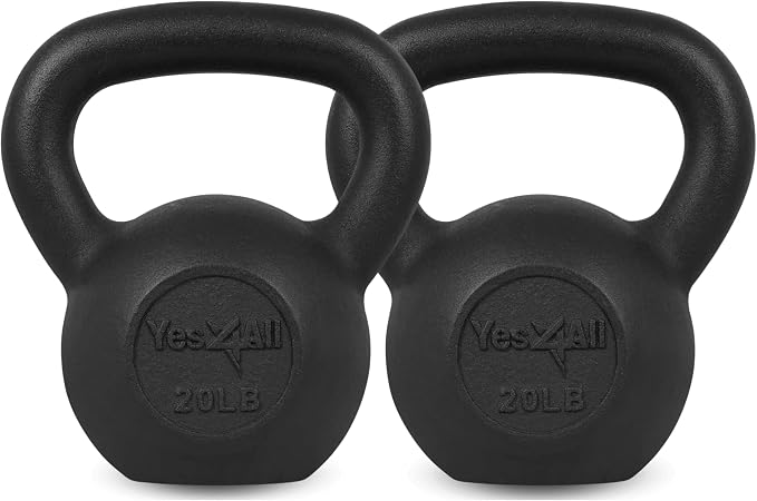 Yes4All Cast Iron Kettlebell, Strength Training Kettlebells 5-80 Lb (5,10,15,20,25,30,35,40,45,50,60,70,80 Lb) for Full Body Workout, Push up, Strength Training - Single & Kettlebell Set of 2 for Men