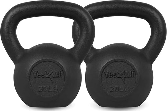 Yes4All Cast Iron Kettlebell, Strength Training Kettlebells 5-80 Lb (5,10,15,20,25,30,35,40,45,50,60,70,80 Lb) for Full Body Workout, Push up, Strength Training - Single & Kettlebell Set of 2 for Men