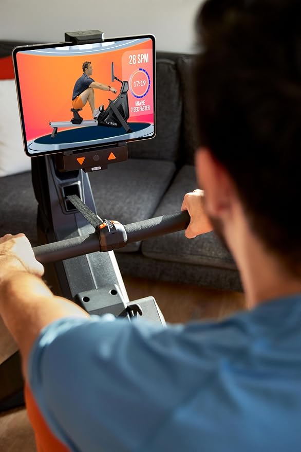 StrongGo Rowing Machine -Compatible with iPad—Dual Air & Magnetic Resistance Up to 100 lbs | Game-Based Workouts, Compact Storage Design