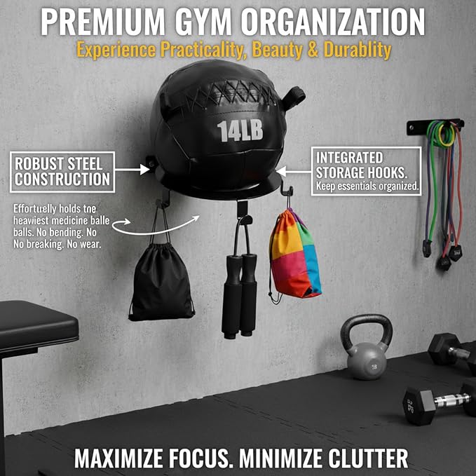 Medicine Ball Rack, Wall Mount Gym Storage Holder 90 LBS | Heavy Duty Storage Rack – Holds up to 90 lbs and organizes medicine balls, wall balls, and slam balls for easy access.