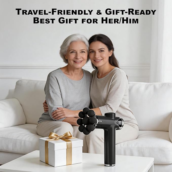 LEERCON Massage Gun Deep Tissue Back Massager for Pain Relief with 9 Heads | Electric Muscle Massage Gun with 9 Heads and 6 Speeds Percussion Massager for Athletes Gifts for Women Men Father's Day Black