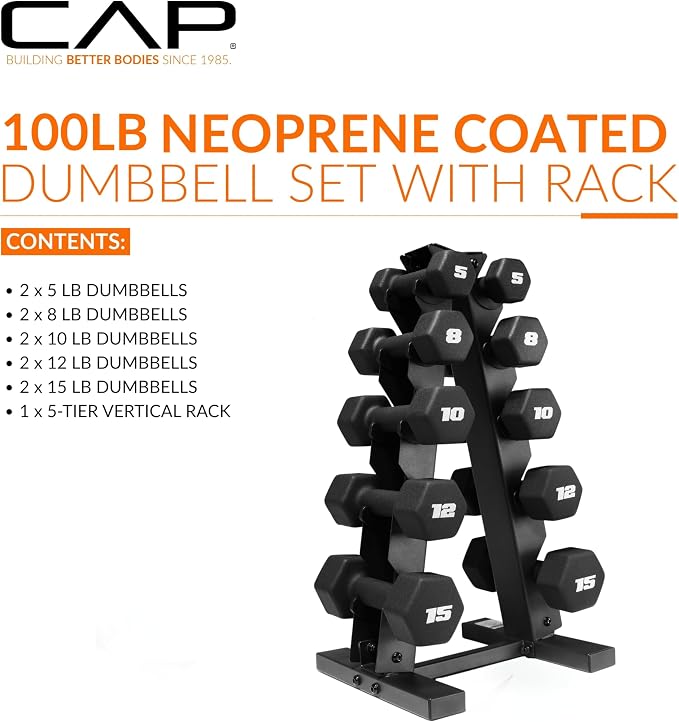 CAP Barbell Neoprene Dumbbell Weights Pairs & Sets | Black