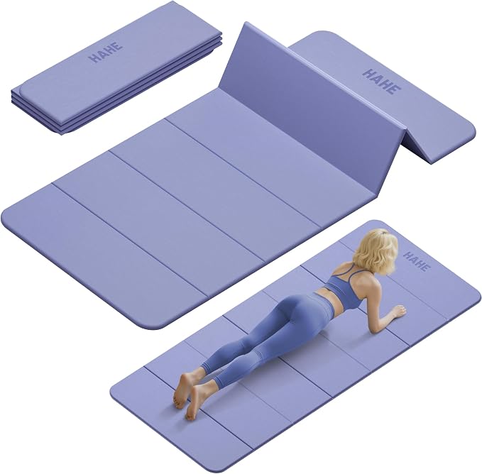 HAHE Foldable Yoga Mat 74"Lx32"Wx1/3"Thick, Folding Exercise Mats | Non-slip Wide Pilates Mats for Home Workout/Travel, Portable Yoga Mat Thick for Yoga/Pilates/Camping/Floor Exercises