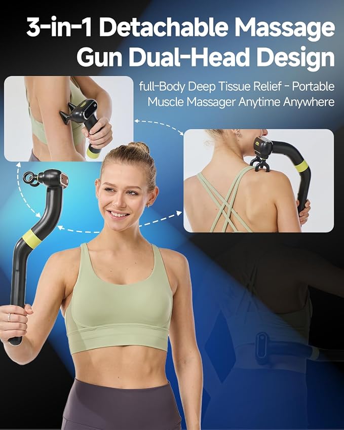 3-in-1 Detachable Massage Gun Deep Tissue with Extension Handle | Back and Neck Massager For Pain Relief,Handheld Massager For Shoulder Arm Leg,Reach You Hard Areas,FSA-HSA Eligible,Best Gift