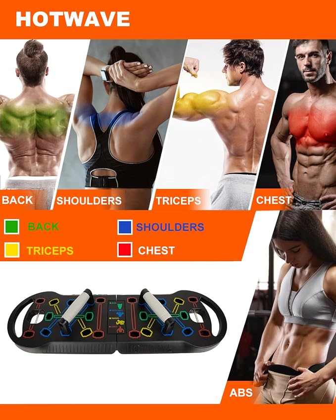 HOTWAVE Push Up Board, Portable PushUp Board, Foldable 20 in 1 Push Up Bar | Multifunctional Pushup Handles for Floor, Professional Strength Training Equipment For Men and Women at Home Gym