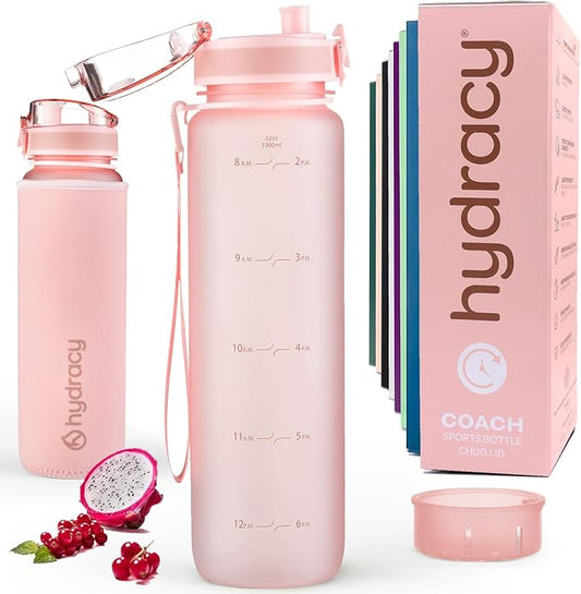 Hydracy Water Bottle with Time Marker -Large 32oz BPA Free & No Sweat Sleeve -Leak Proof Gym Bottle with Fruit Infuser Strainer & Times to Drink -Ideal for Fitness Sports & Outdoors | BPA-Free Tritan, Leakproof Flip-Top Lid,No-Sweat Sleeve,Carry Strap,...
