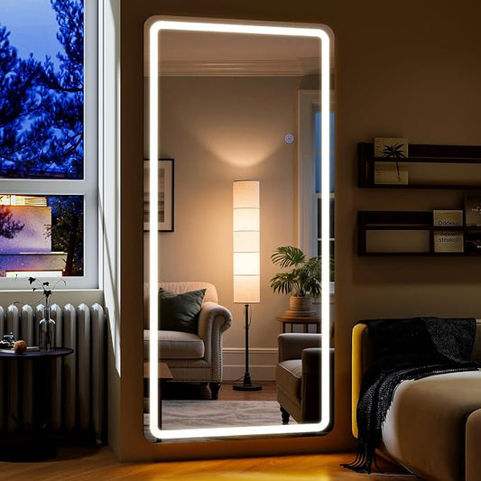 Led Mirror Full Length 26 x 65 in Dimming & 3 Color Lighting | Tempered Glass Full Body Mirrors Standing Leaning or Hanging Full Length Mirrors Lights for Bedroom Dressing Room Rect