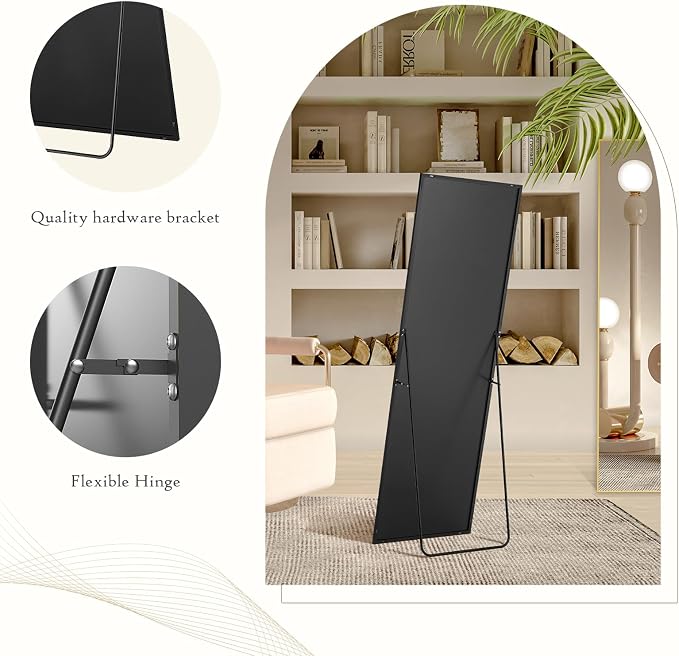 NEWBULIG 64"x21" Full Length Mirror, Full Body Standing Mirror, Black | Leaning or Standing, Tempered Glass, Aluminum Alloy Thin Frame Floor Stand for Bedroom, Cloakroom