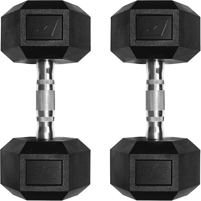 RitFit 5-650 LBS PVC Hex Dumbbell Sets with Optional Rack for Home Gym | PVC Coated Anti-Roll Hex Design, Chrome Handle with Ergonomic Grip, Full Body Strength Training with Optional Rack
