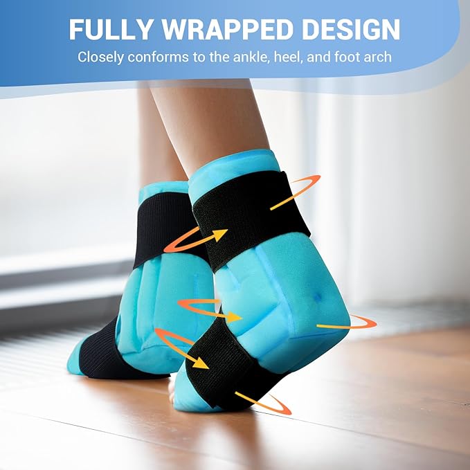 Comfytemp Ankle Foot Ice Pack Wrap for Plantar Fasciitis Relief, Gel Ankles Brace, Sprain, Heel Pain, Swelling, Achilles Tendonitis, Feet Injuries Reusable, Hot Cold Compress, FSA Eligible HSA, 2 Pack