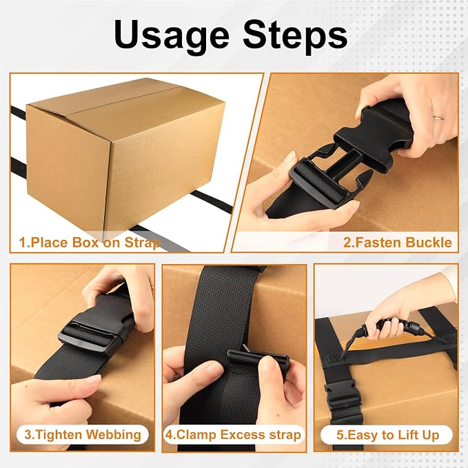 98.4 Inches Box Carrying Strap with Handle to Safely Move Heavy Boxes | Extra-Long Adjustable Heavy-Duty H-Shaped Straps with Organizer Clip, Handheld Belt Designed for Easy Lifting Large Luggage