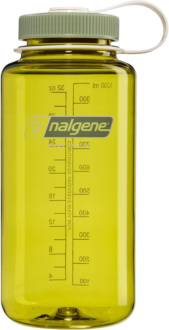 Nalgene 32 oz Wide Mouth Water Bottle, Thrill & Motion, Oil Green w/Freesia