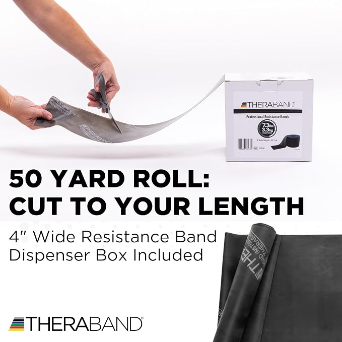 THERABAND Resistance Band, 50-Yard Roll, Latex Elastic Band for Exercise, Stretching, Physical Therapy, Yoga, Pilates, Home Workouts, Cut-to-Length, Color-Coded Levels
