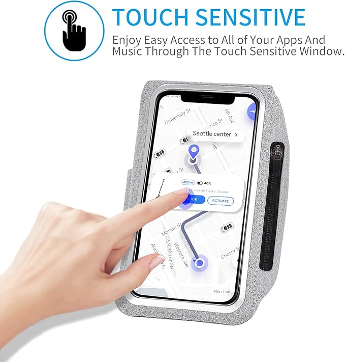 Running Armband with Earphone Pouch Fits Phones up to 6.9" | Cell Phone Armband for iPhone, Water Resistant & Breathable Sports Phone Holder & Zipper Pocket Car Key Holder for Jogging