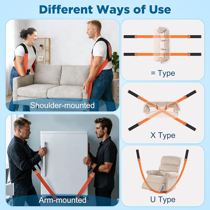 NOCOEX Moving Straps for Heavy Object - 2-Person Lifting and Moving System with Back Support - Shoulder Lifting Straps for Easily & Safely Carry Furniture Appliances Mattresses Object Up to 880 lbs